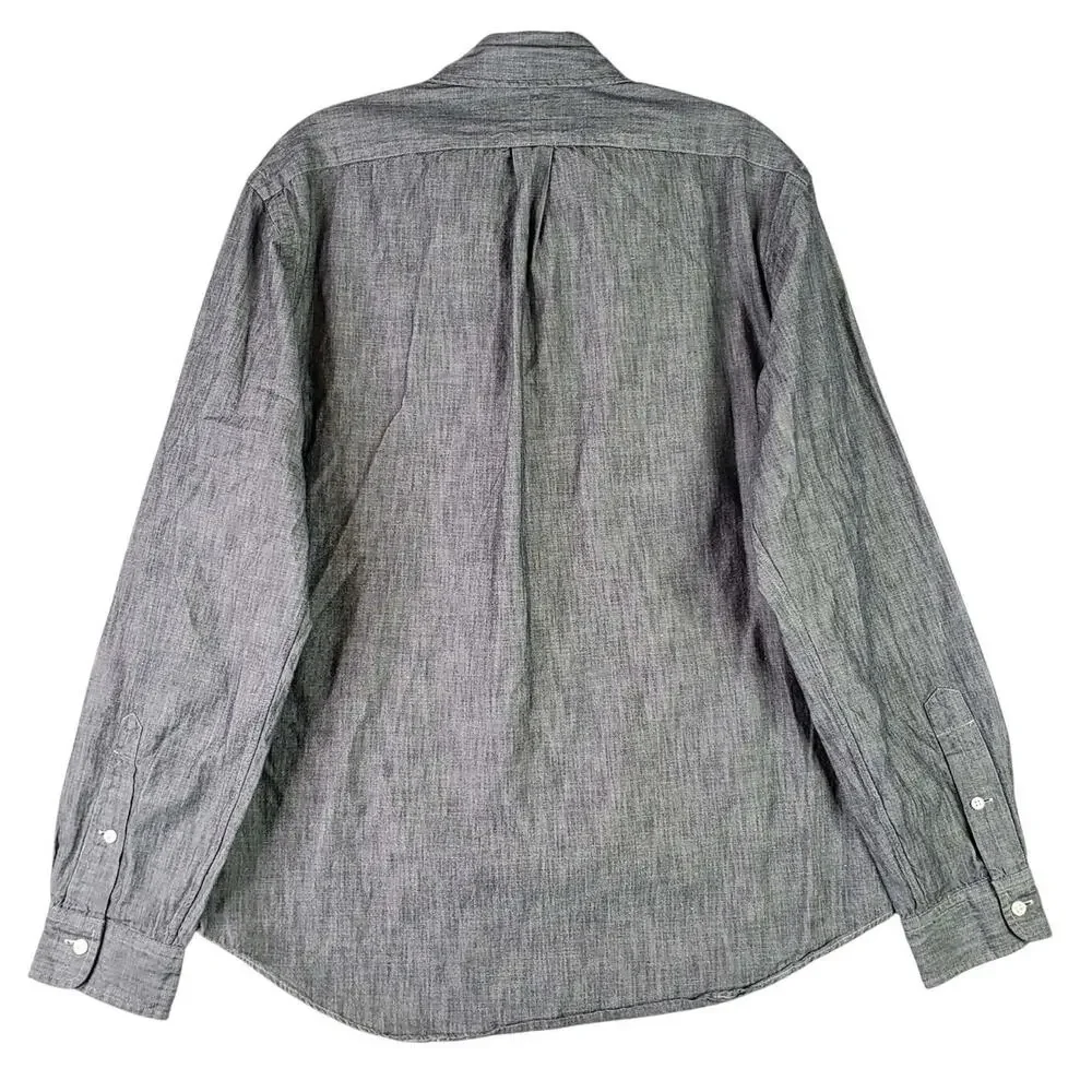 Polo Ralph Lauren Shirt LS Button Down Gray Blue Denim Texture Mens Size Large L